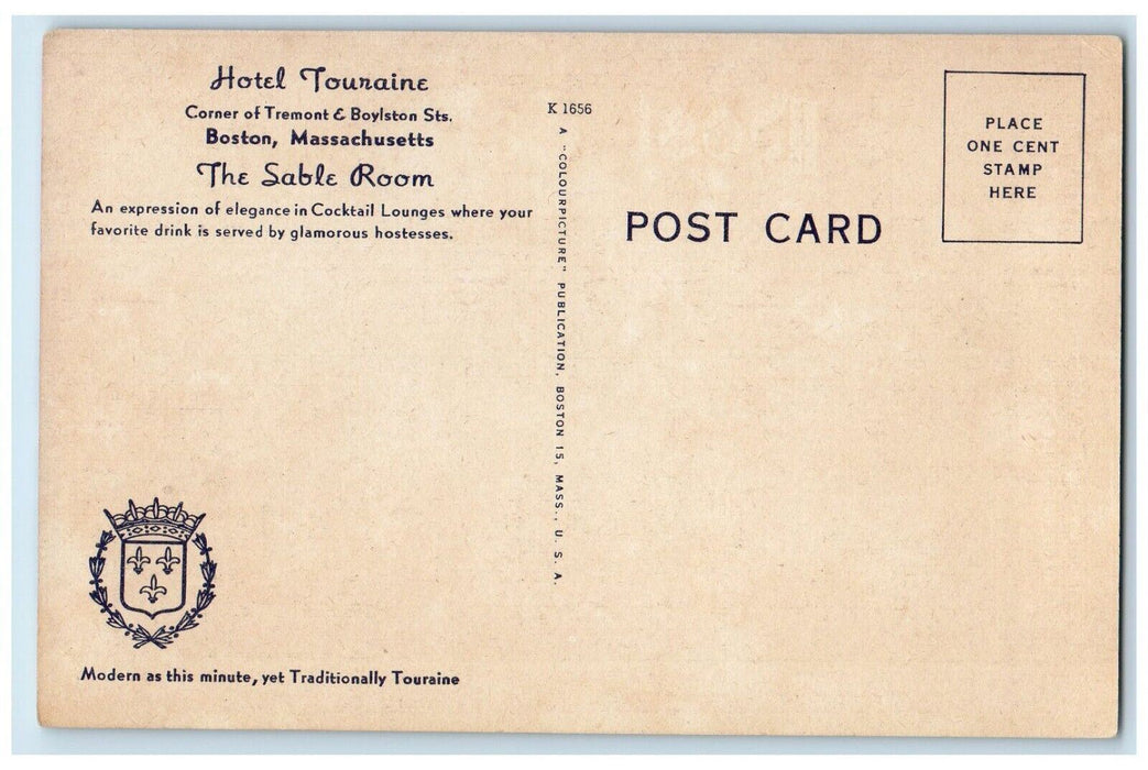 The Sable Room Hotel Touraine Boston Massachusetts MA Unposted Vintage Postcard