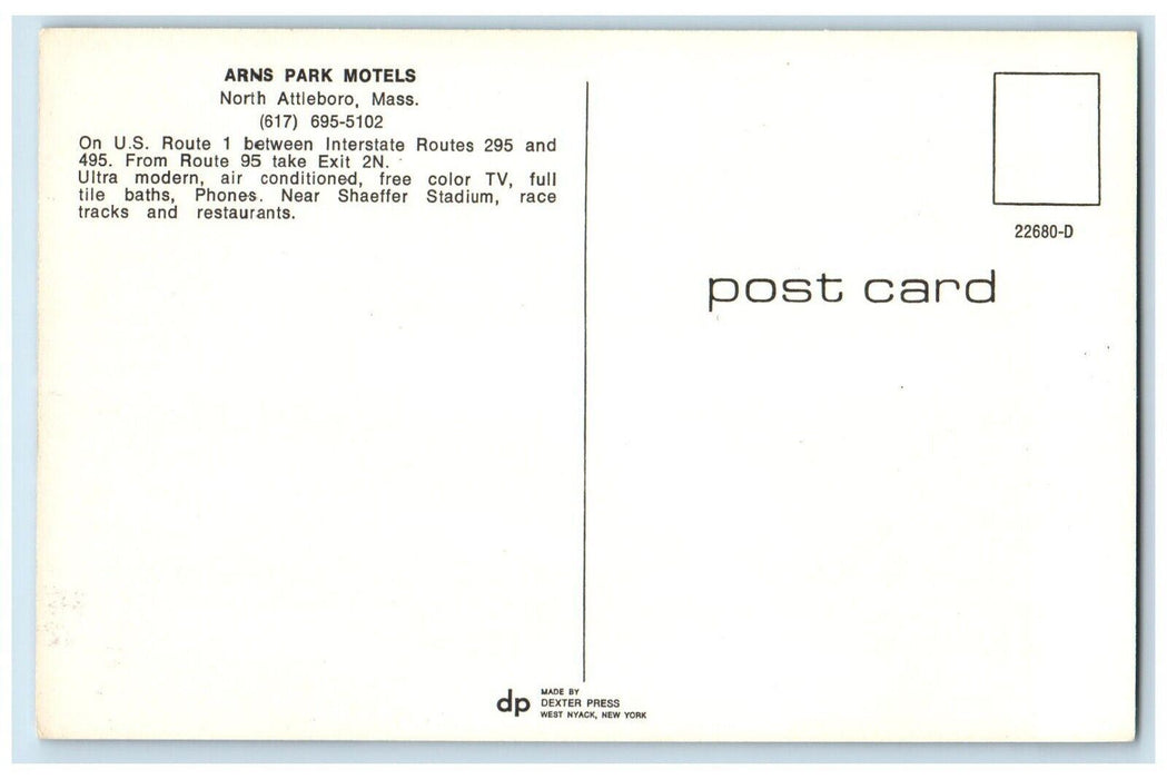 Arns Park Motels Car North Attleboro Massachusetts MA Split View Postcard