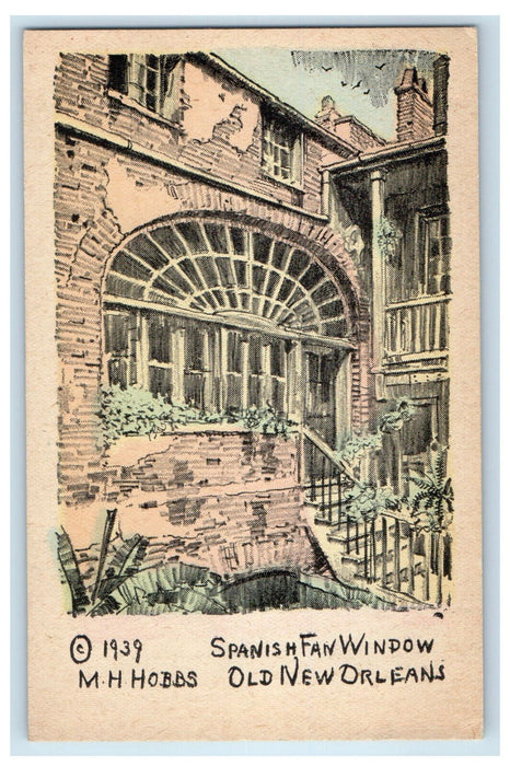 1939 Spanish Fan Window, Old New Orleans Louisiana LA Unposted Postcard