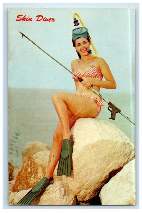 1964 Greetings From Buckhorn Ontario Canada, Skin Diver Sexy Girl Postcard