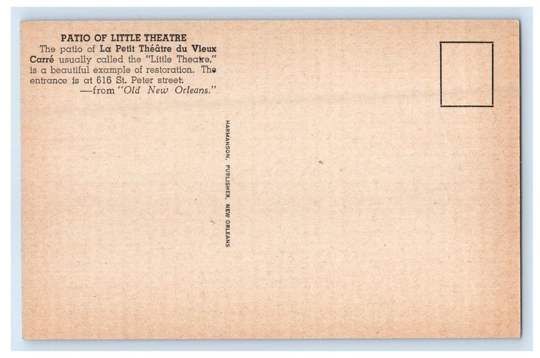 1939 Patio of Little Theatre Old New Orleans Louisiana LA Harmanson Postcard