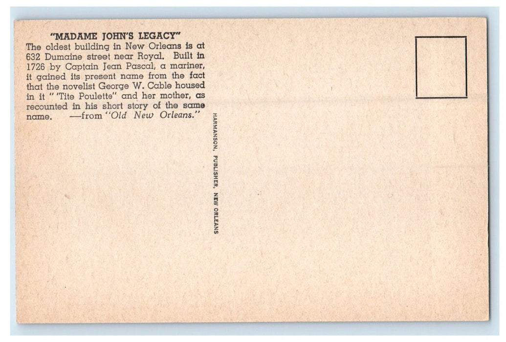 1939 Madam John's Legacy Old New Orleans Louisiana LA Unposted Postcard
