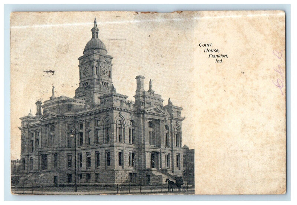 1908 Court House Building Street View Frankfort Indiana IN Antique Postcard