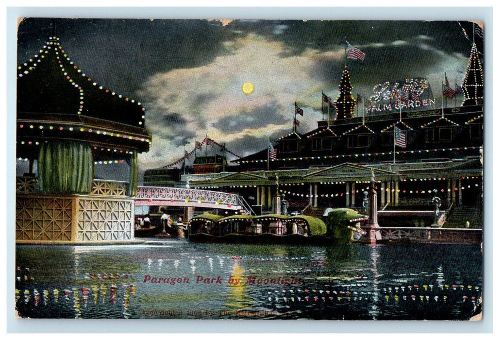 1909 Paragon Park By Moonlight Massachusetts MA Surfside MA Posted Postcard