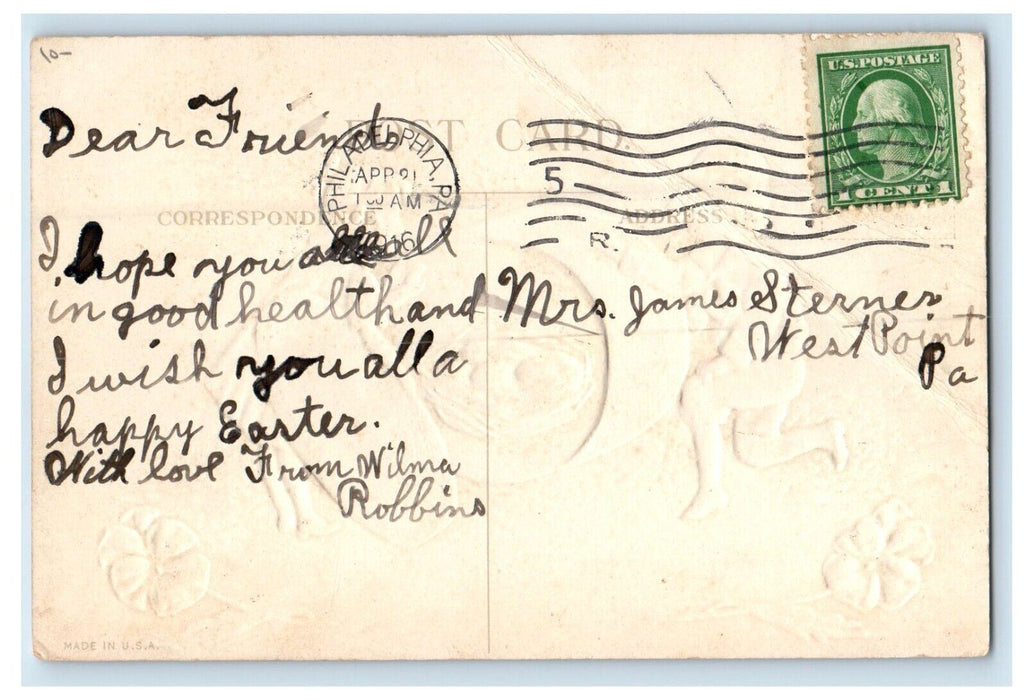1916 Easter Girl Boy Eggs Nest Eastertide Flowers Embossed Antique Postcard