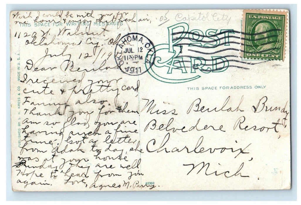 1911 Among The Cannas In Wheeler Park Oklahoma City Oklahoma OK Antique Postcard