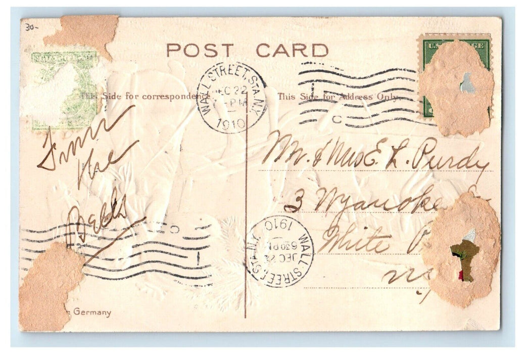 1910 Merry Christmas Horse Sleigh And Toys Snow Winter Embossed Antique Postcard