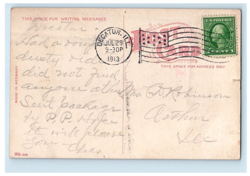 1913 Central Church Of Christ Decatur Illinois IL Posted Antique Postcard