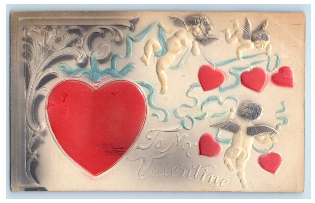 c1910's Valentine Floating Cherubs Angel Heart Clapsaddle (?) Embossed Postcard