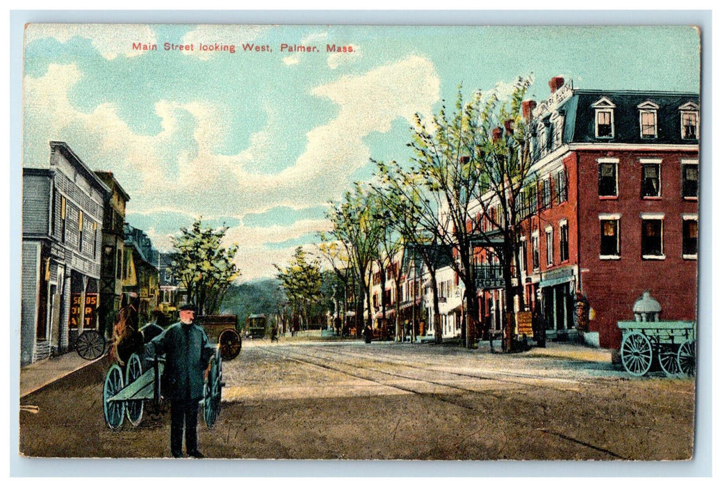 c1910 Main Street Looking West Palmer Massachusetts MA Unposted Postcard