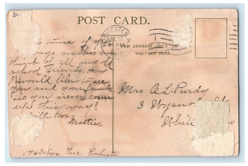 1910 Christmas Wishes The Messenger Boy Holly Berries L.J. Kipper Postcard
