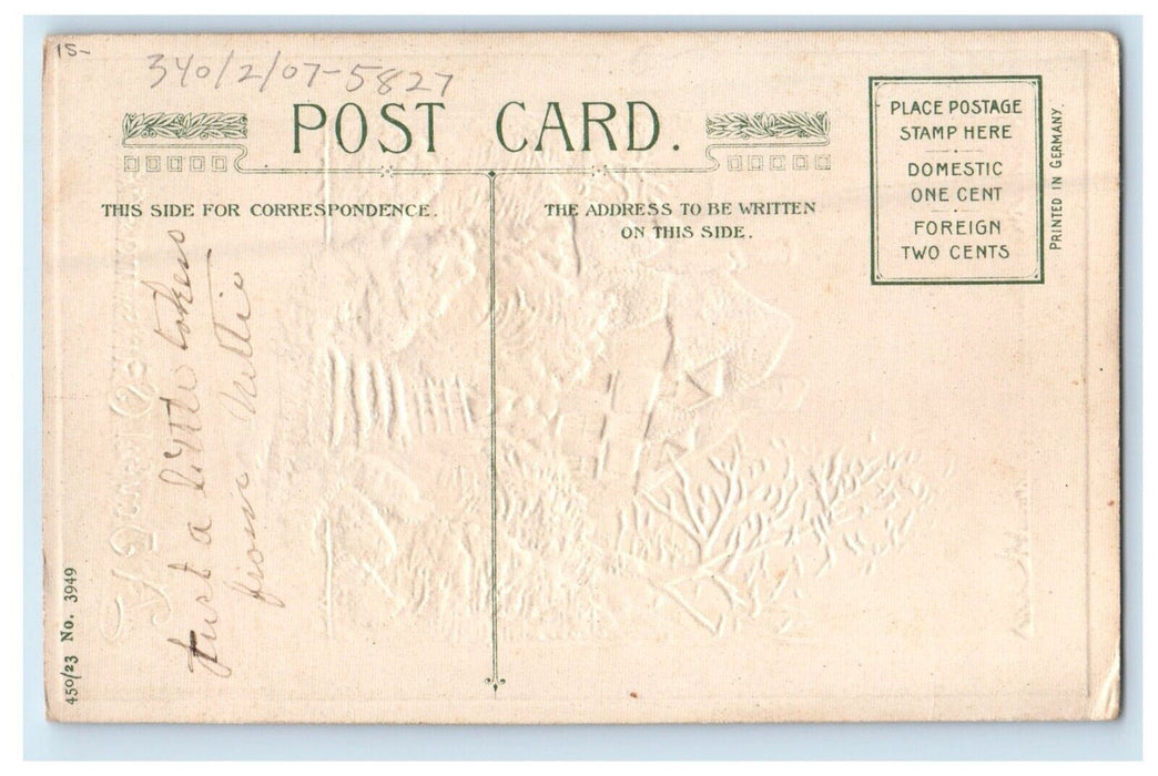 1914 A Joyful Christmastide Snow Winter John Winsch Embossed Art Signed Postcard