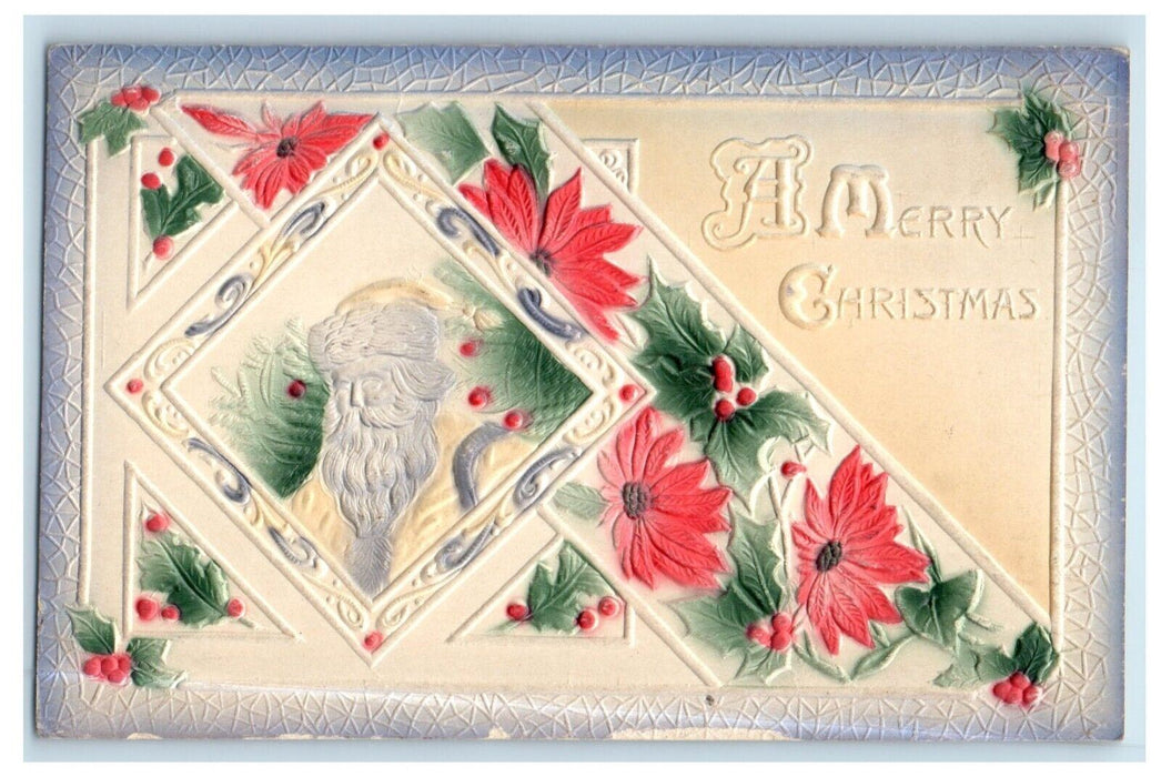 c1910's A Merry Christmas Poinsettia Flowers Embossed Posted Antique Postcard