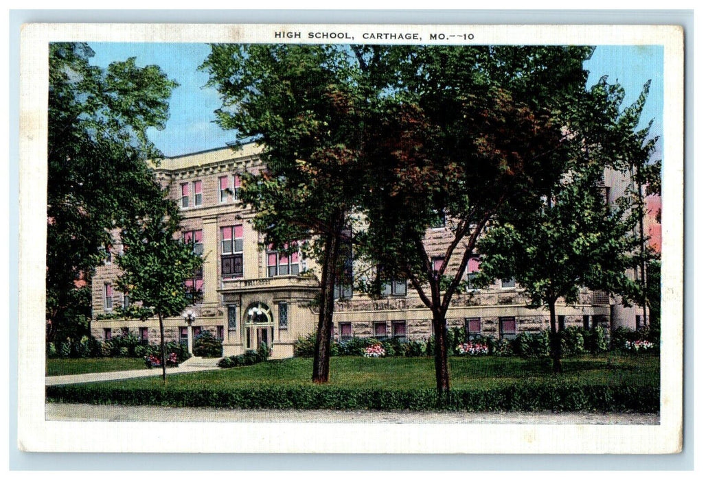 1946 High School Building Campus Carthage Missouri MO Posted Vintage Postcard