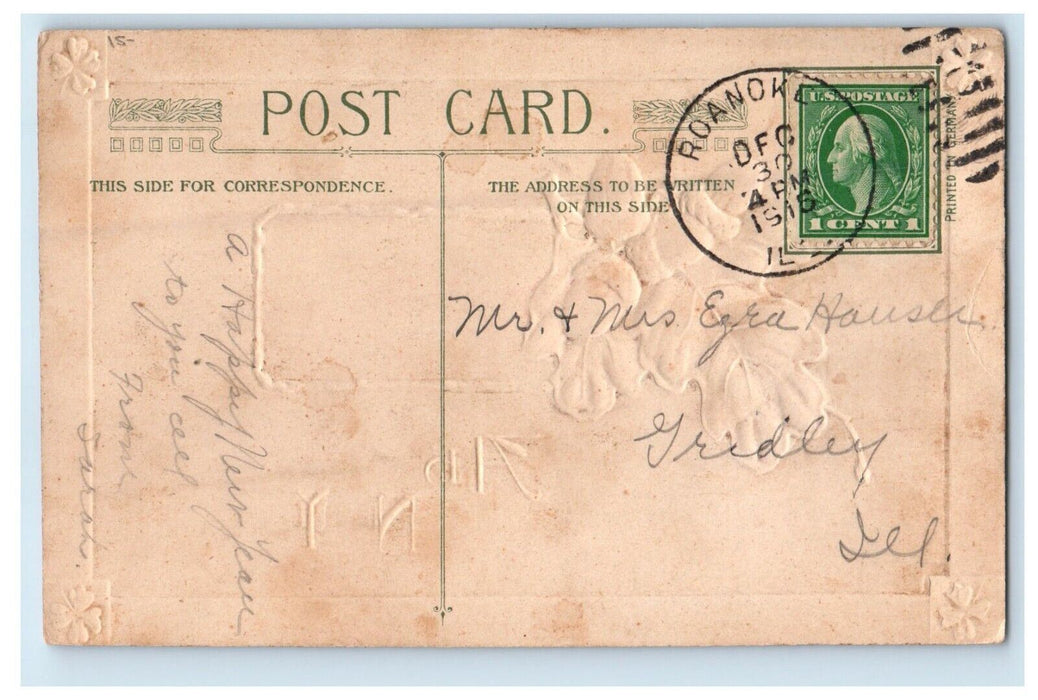 1915 A Happy New Year John Winsch Embossed  Roanoke IL Artist Signed Postcard