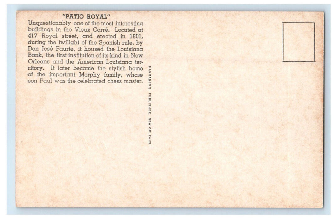 1939 Patio Royal, Old New Orleans Louisiana LA Unposted Postcard