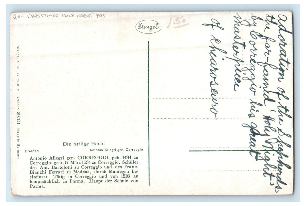 c1910's Christmas Holly Night Art Baby Jesus Christ Posted Antique Postcard