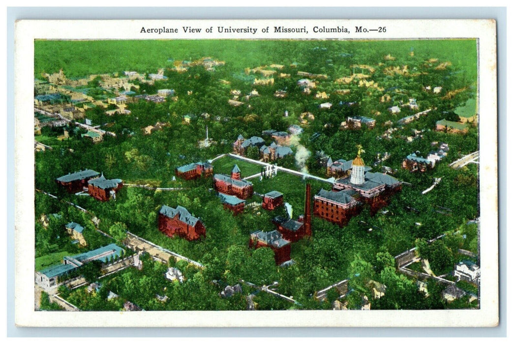 1934 Aeroplane View Of University Of Missouri Vintage Columbia MO Postcard
