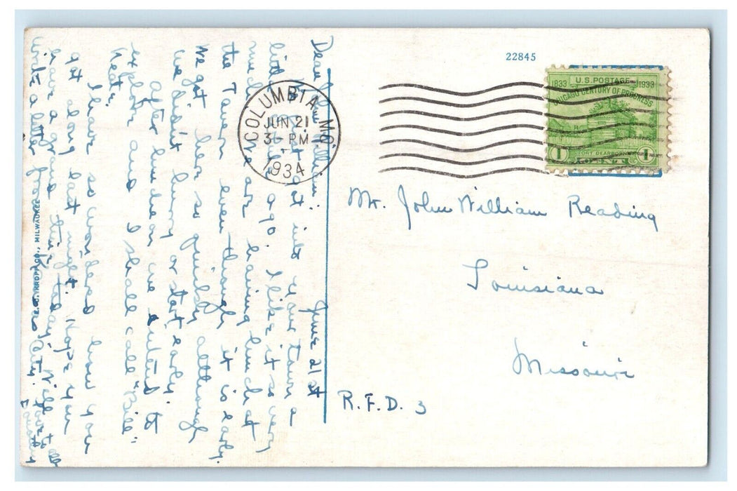 1934 Aeroplane View Of University Of Missouri Vintage Columbia MO Postcard