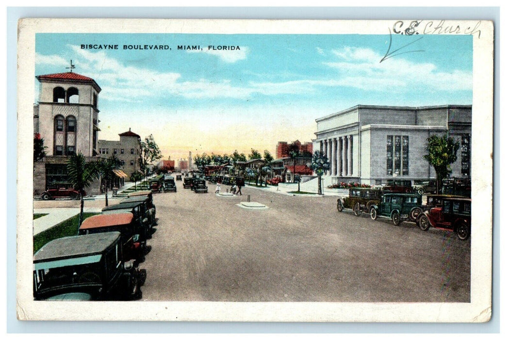 Biscayne Boulevard Cars Fifth Avenue Of The South Miami Florida FL Postcard