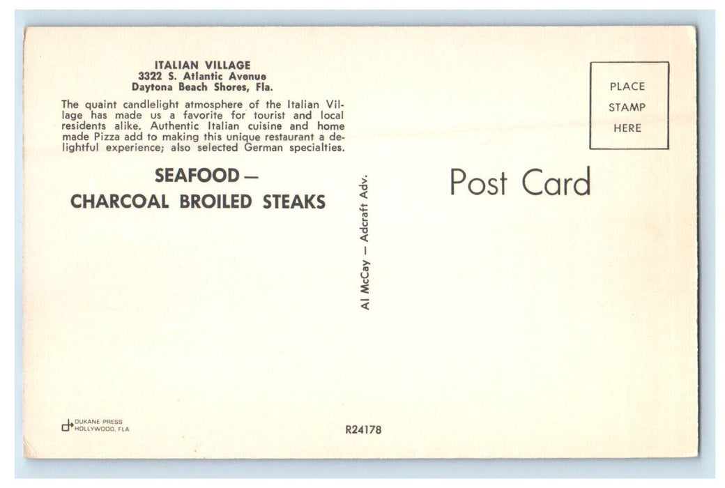 c1960s Italian Village Atlantic Ave. Daytona Beach Shores Florida FL Postcard