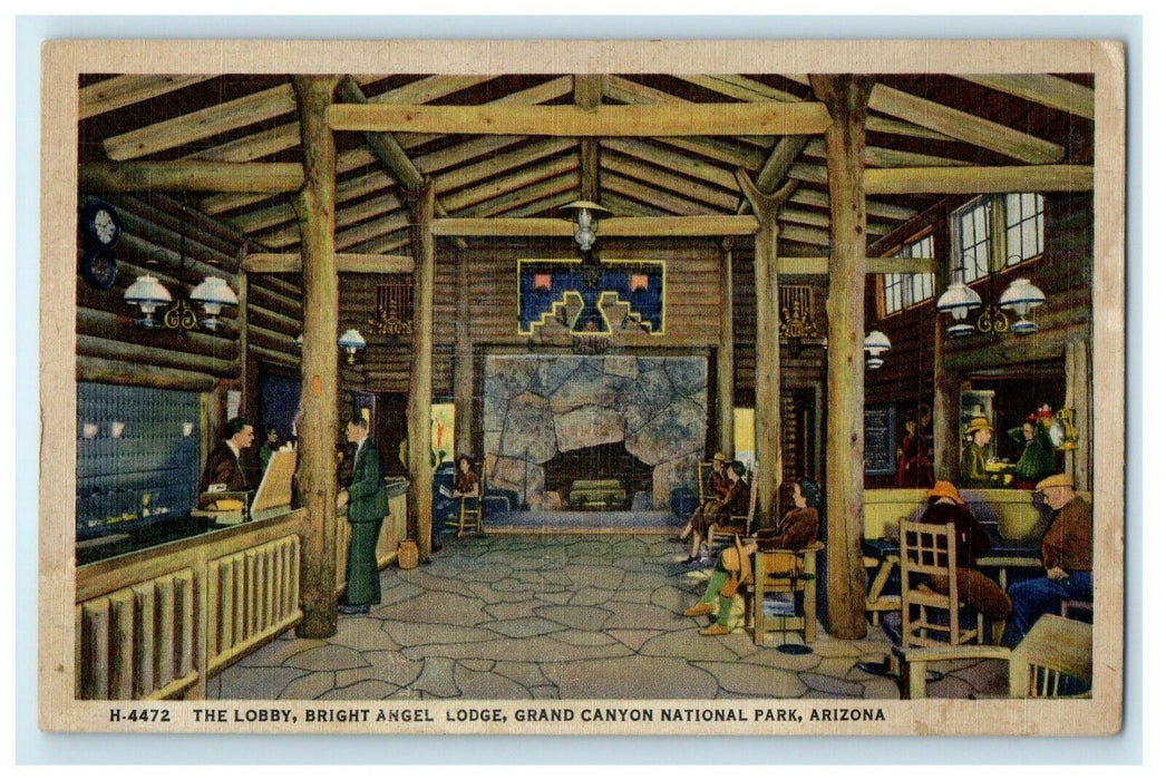 Lobby Bright Angel Hotel Lodge Grand Canyon National Park Arizona AZ Postcard