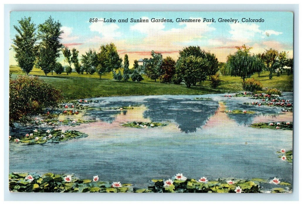 c1940's Lake And Sunken Garden Glenmere Park Greely Colorado CO Postcard