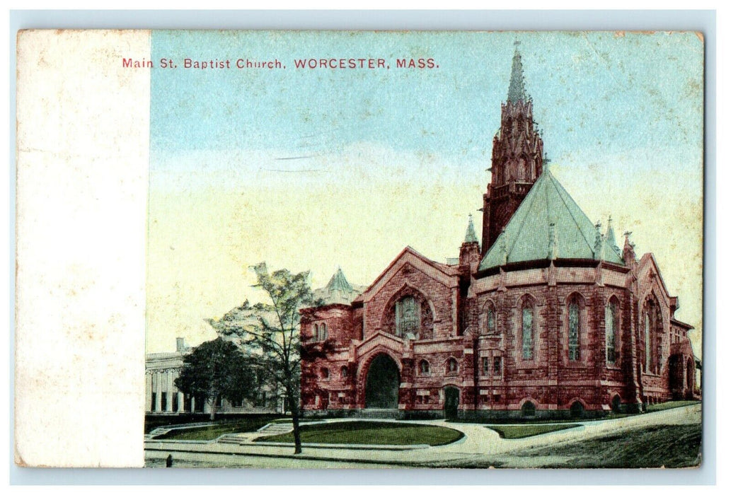 1911 Main Street Baptist Church Worcester Massachusetts MA Antique Postcard