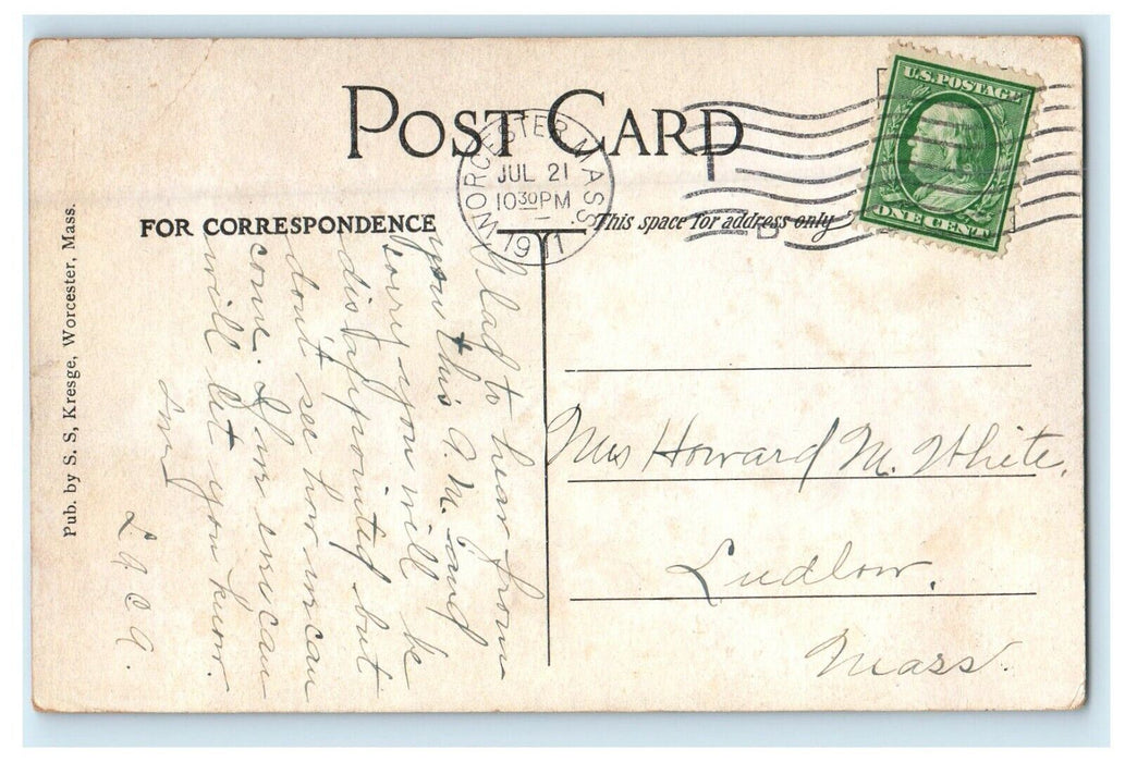1911 Main Street Baptist Church Worcester Massachusetts MA Antique Postcard