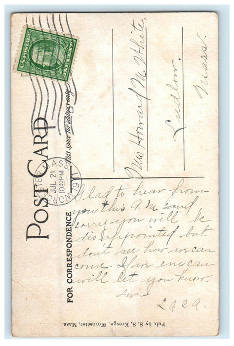 1911 Main Street Baptist Church Worcester Massachusetts MA Antique Postcard