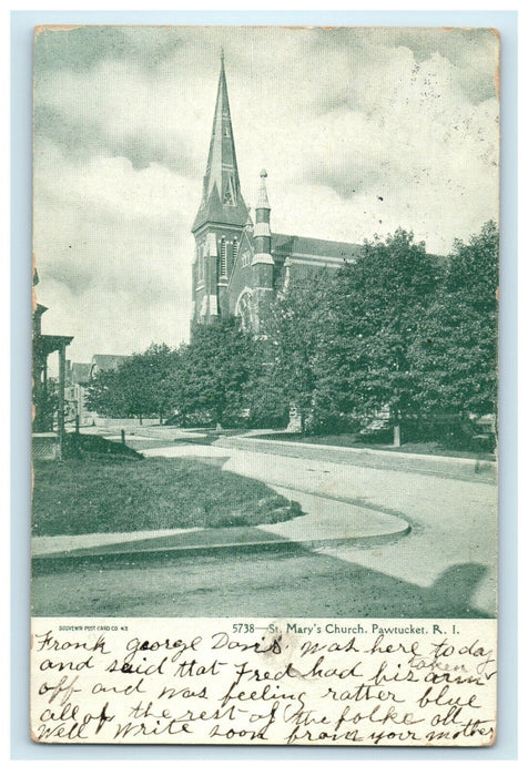 1907 St. Mary's Church View, Pawtucket Rhode Island, RI Antique Postcard