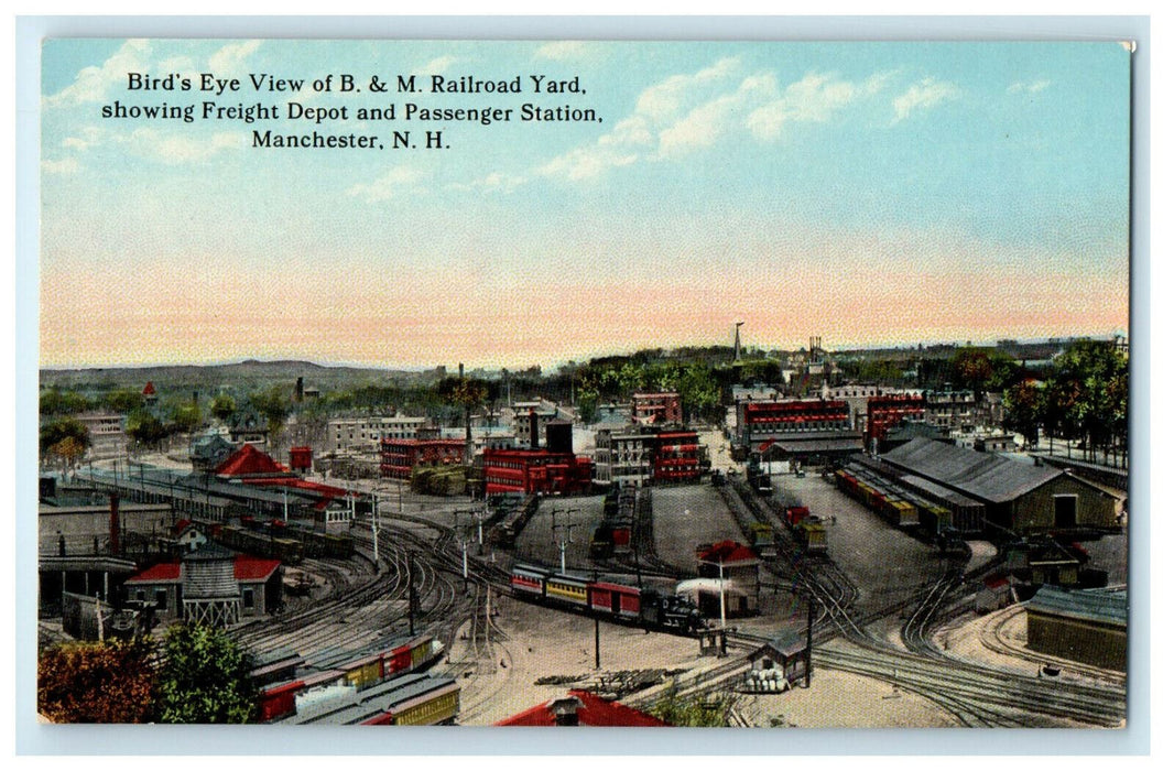 c1910s Aerial View B & M Railroad Yard, Manchester New Hampshire NH Postcard