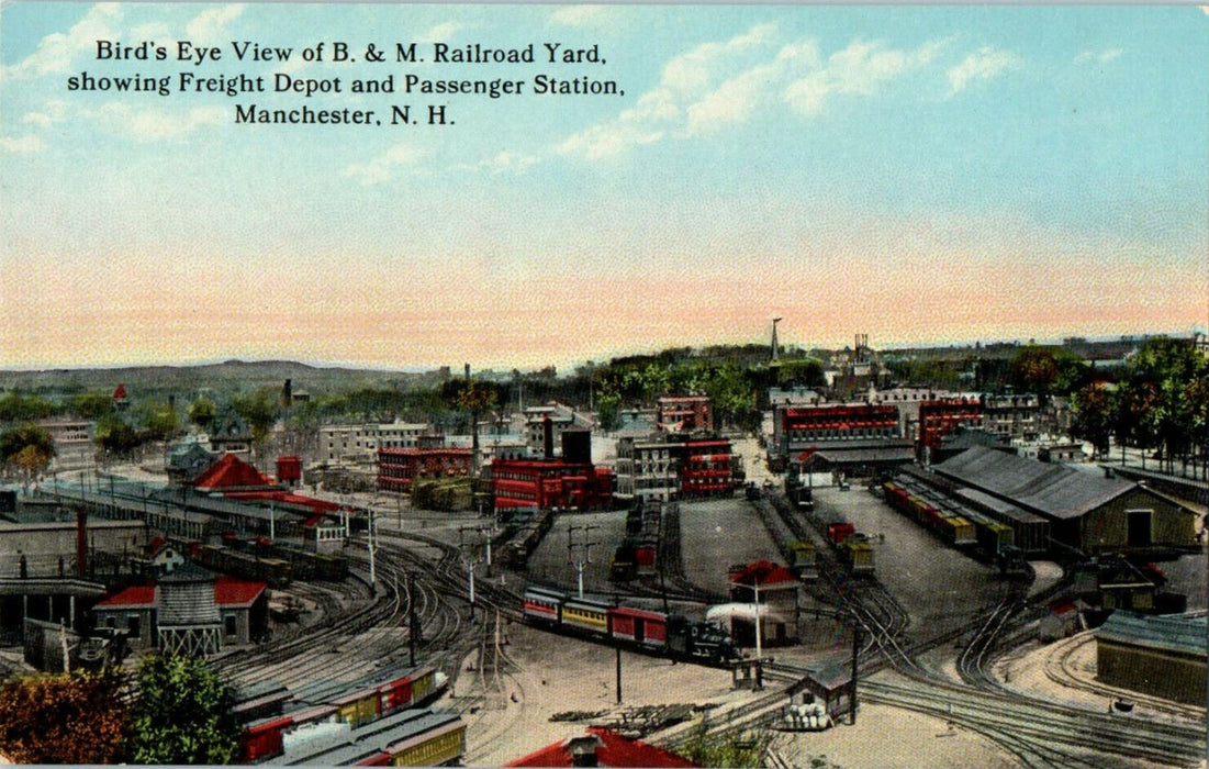 c1910s Aerial View B & M Railroad Yard, Manchester New Hampshire NH Postcard