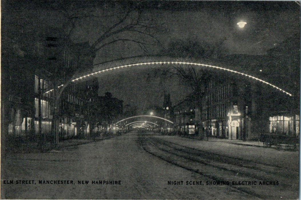 1909 Night Scene Showing Electric Arches, Manchester New Hampshire NH Postcard