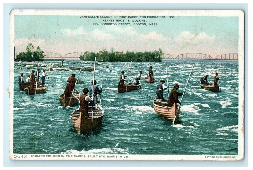 Indians Fishing In The Rapids Sault STE. Marie Michigan MI Unposted Postcard