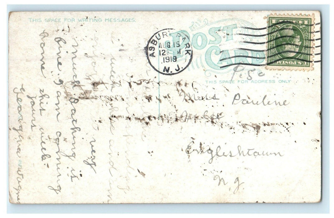 1919 Lake Avenue Bridge Boat Scene Ocean Grove New Jersey NJ Antique Postcard