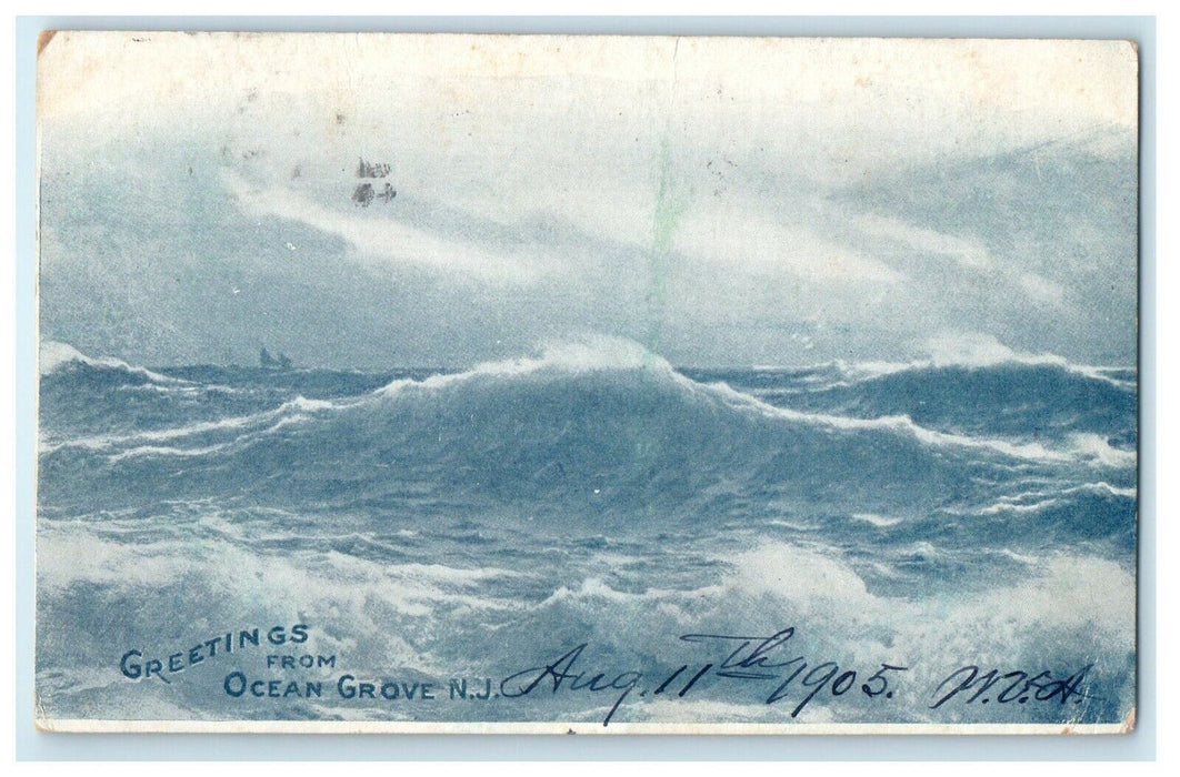 1905 Greetings From Ocean Grove New Jersey NJ Beach Surf View Postcard