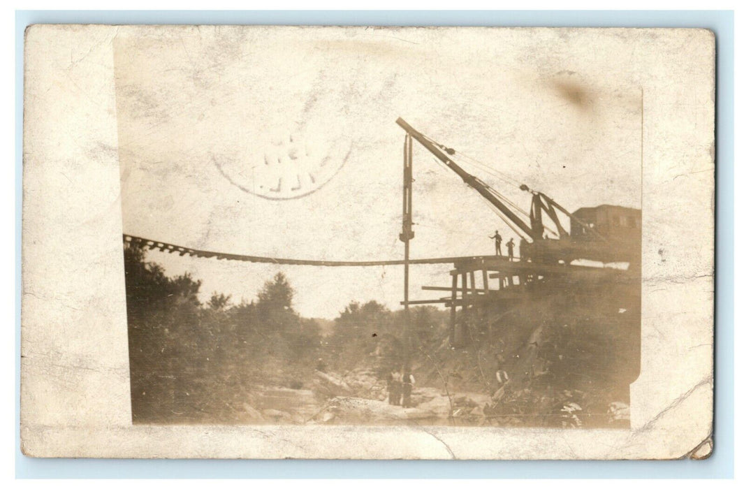 1911 Amboy Illinois Flood Railroad Machine Washout RPPC Photo Antique Postcard