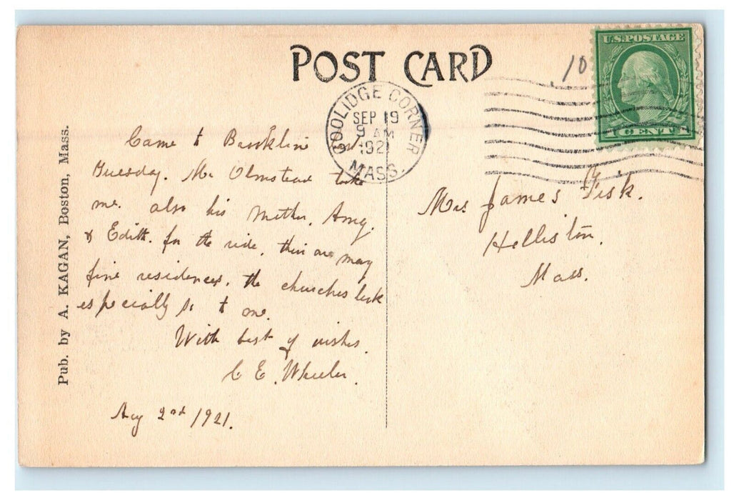 1921 The Baptist Church Brookline Massachusetts MA Posted Vintage Postcard