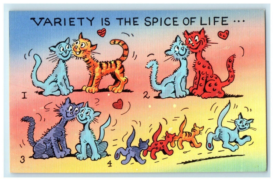 c1940's Variety Is The Spice Of Life Cats Paying Comic Funny Postcard