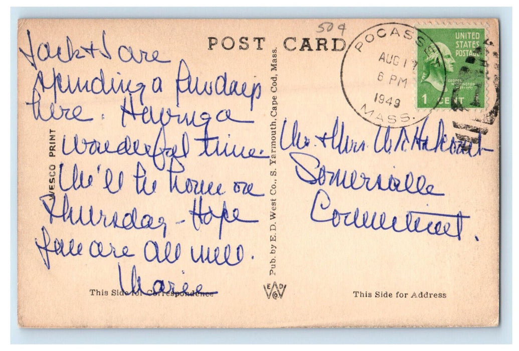 1949 North Shore Harbor Pocassett Cape Cod Massachusetts MA Postcard
