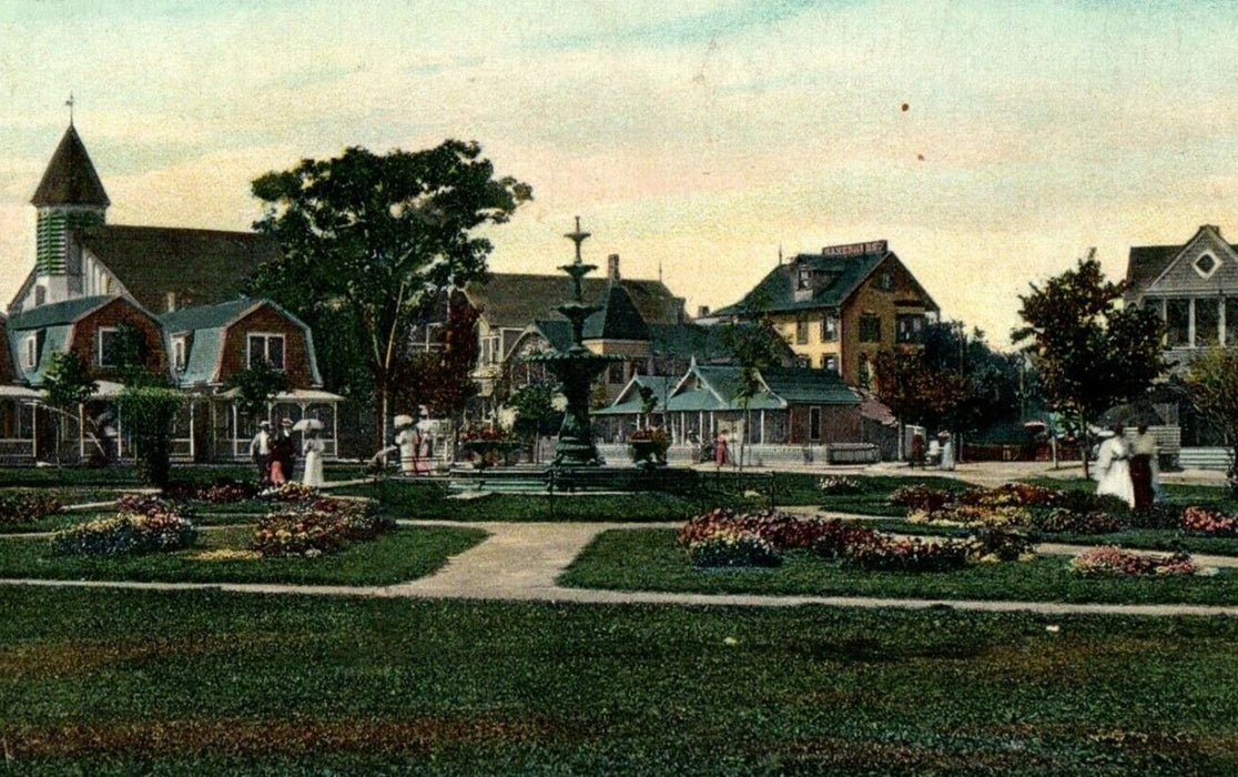 c1910 Founder's Park Fountain View Ocean Grove New Jersey NJ Antique Postcard
