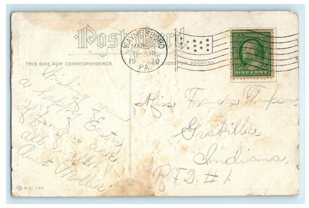 Happy Easter Art Deco Waynesboro PA 1910 Grabill IN Embossed Antique Postcard