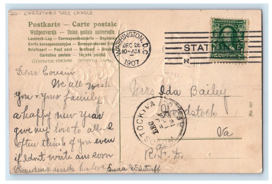 1907 Merry Christmas Angel Cherub Candle Light Christmas Tree Embossed Postcard