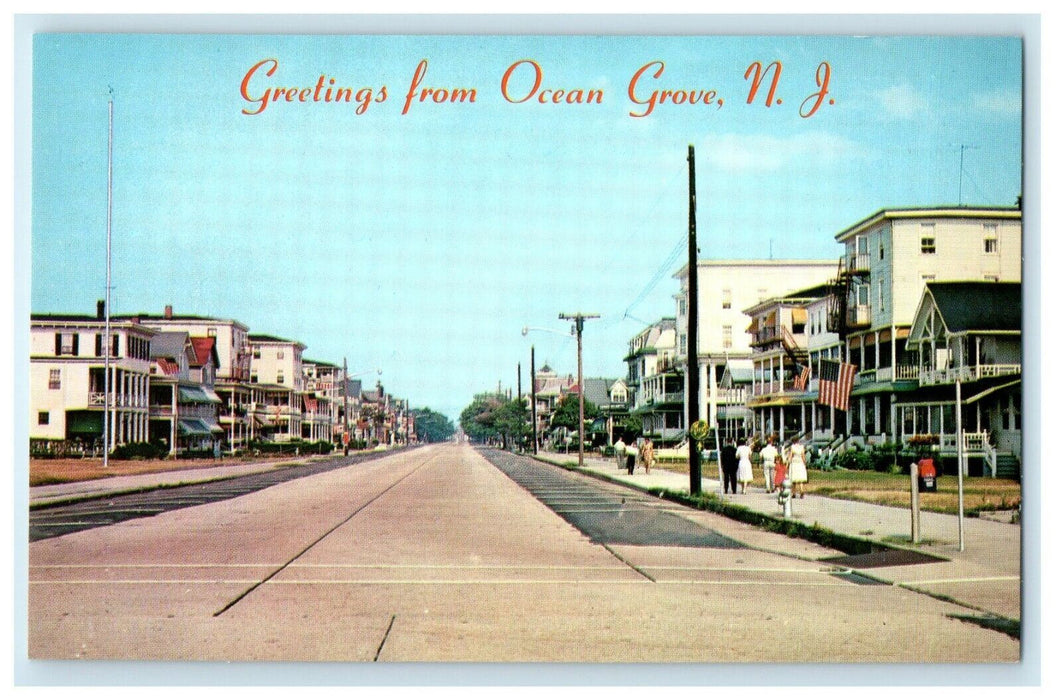 Greetings From Ocean Grove New Jersey NJ Showing Main Avenue No Cars Postcard