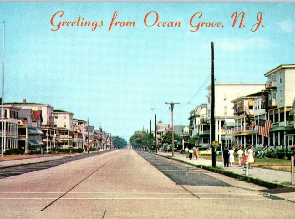 Greetings From Ocean Grove New Jersey NJ Showing Main Avenue No Cars Postcard