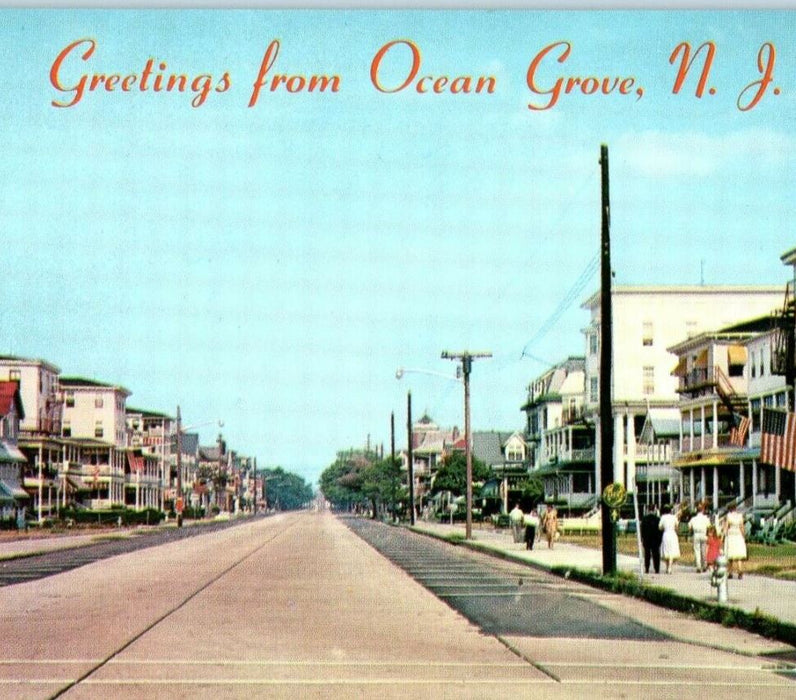 Greetings From Ocean Grove New Jersey NJ Showing Main Avenue No Cars Postcard