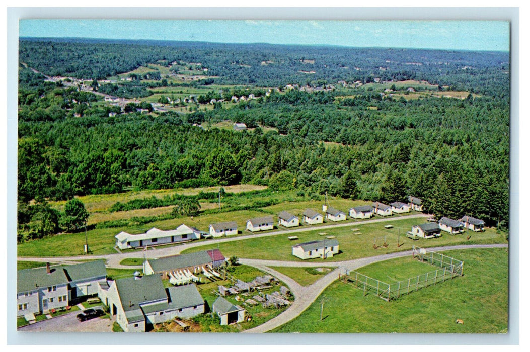 c1950s Aerial View on Coles Hill Moody's Motel Waldoboro Maine ME Postcard