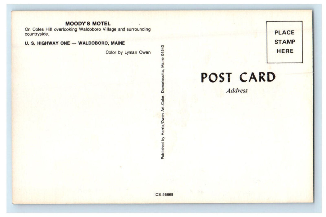 c1950s Aerial View on Coles Hill Moody's Motel Waldoboro Maine ME Postcard