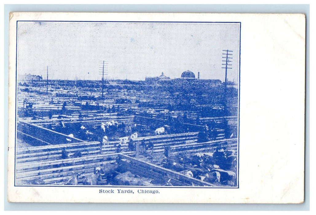 c1910 View of Stock Yards, Chicago Illinois Blue Tinted Unposted Postcard